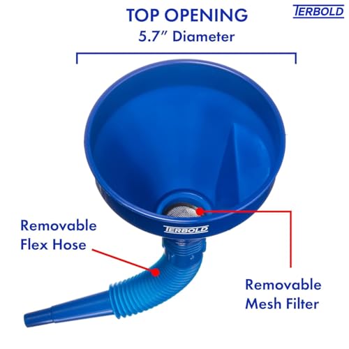 Image of Automotive Flex Funnel with Hose | Wide Mouth Flexible Oil Funnel for Automotive Use - Gas, Transmission Fluid, Car Fuel, Oil Change (Blue)