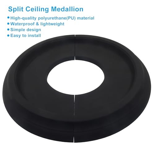 Piutouyar Black Split Ceiling Medallion, 2 Pcs 10\" OD x 4\" ID PU Ceiling Light Covers Plate Molded Fixtures Round Medallions for Light Fixtures and Ceiling Fans Medallion - Thumbnail 3