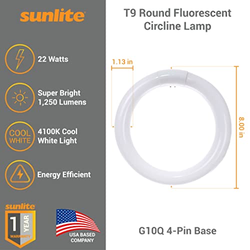 Sunlite 05015 FC8T9/CW T9 Round Fluorescent Circline Lamp, 22 Watts, 1250 Lumens, 4100K Cool White, RoHS Compliant, G10Q 4-Pin Base, 1 Pack by Sunlite - Used condition - Image 2