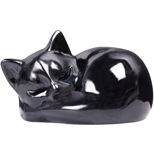 Hguxmcu Crystal Black Cat Figurine Decor, Obsidian Sleeping Cat Sculpture, 2.1 Inch Hand Carved Natural Reiki Healing Crystal Animal Statue for Home Office Desk Decor Accessories, Gift for Cat Lovers