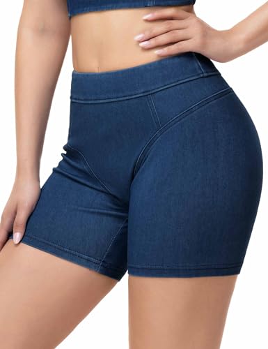 THE GYM PEOPLE Women's Scrunch Butt Lifting Jean Shorts Stretchy Pull On Skiny Denim Shorts — view 2