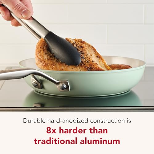 Image of KitchenAid Hard Anodized Ceramic Induction Nonstick Cookware Frying Pan /Skillet with Lid, Dishwasher Safe, 12.25 Inch Non Stick Fry Pan with Stainless Steel Handle - Pistachio