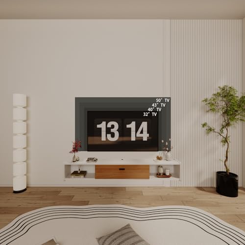 47'' Floating TV Stand,Wall Mounted TV Console,Floating TV Cabinet,Under TV Shelf for Bedroom Living Room(White) - Image 6