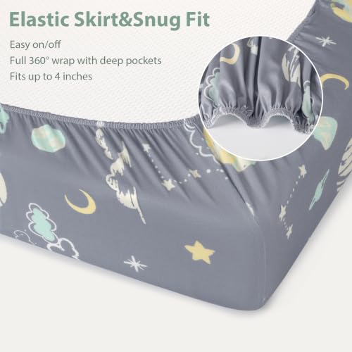 Image of Baby Bedside Bassinet Sheets Fitted, 33 inchx20 inch Compatible with Baby Delight Dream On Me & Most Rectangle Bedside Sleeper Bassinet Mattresses, Super Soft Microfiber Green Dinosaur Planet