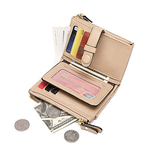 Aoxonel Small Wallets For Women Bifold Rfid Womens Wallet Billfold Ladies Leather Wallet,Trifold Card Holder With Double Zipper Coin Pocket (Apricot) #TOP2