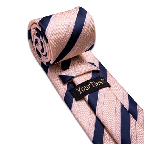 Image of YourTies Striped Ties for Men Classic Woven Silk Necktie with Handkerchief Cufflinks Set Formal Business Party Wedding