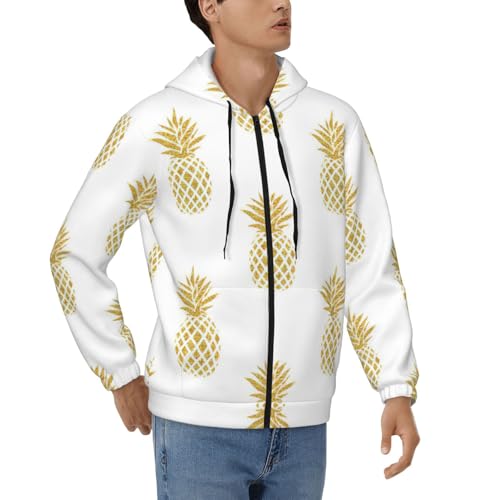 Sweat à capuche zippé homme avec motif ananas doré haut de gamme