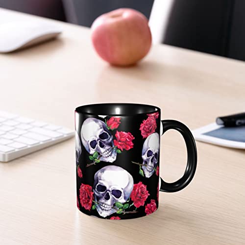 Fylybois Rose And Skull Coffee Mug For Women Men 11 Ounce Ceramic Tea Coffee Mugs Drinking Water Cup Microwave Applicable Gifts For Home Office Travel #TOP7
