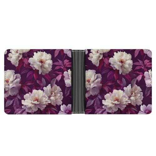White Peonies Soft PU Leather Bifold Wallet, Coin Purse Credit Pass Case, Durable Card-Holder Slim Billfold for Men Woman Money Storage3