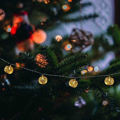 Unomor Christmas Lantern String Light Iron Ball Lantern Decorative String Lamp Battery Operated Warm Led Lights for Indoor Outdoor Holiday Festival Decoration by Unomor - Image 3