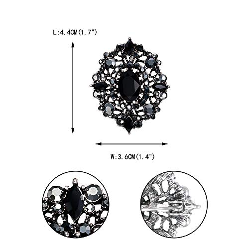 Ever Faith Women's Oval W/Marquise Crystal Boho Banquet Hollow Brooch Black Antique Silver-Tone #TOP3