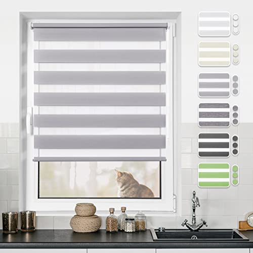 Doppelrollo Klemmfix ohne Bohren Rollos für Fenster ohne Bohren mit Bohren Grau B100 x H120cm -Stoffbreite 96cm Rollo Fensterrollo Klemmrollos Fensterrollo innen lichtdurchlässig & verdunkelnd