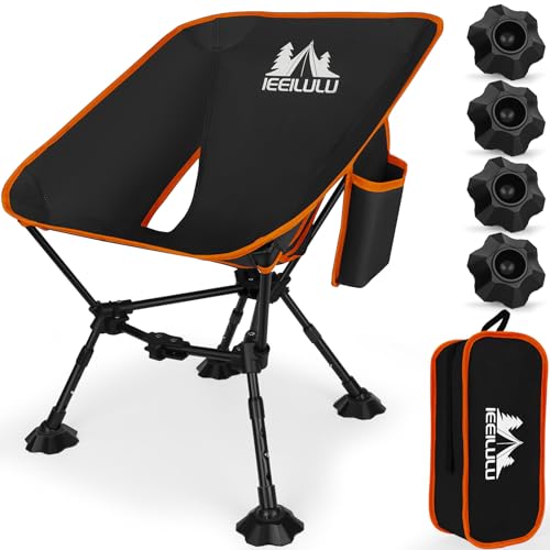 JONRRYIN Campingstuhl Faltbar, Tragbare Camping Klappstuhl Ultraleichter Camping Stuhl Strandstuhl mit Zwei Seitentaschen und 3 Stufen der Höhenverstellung für Outdoor, Picknick, Strand (1, Orange)