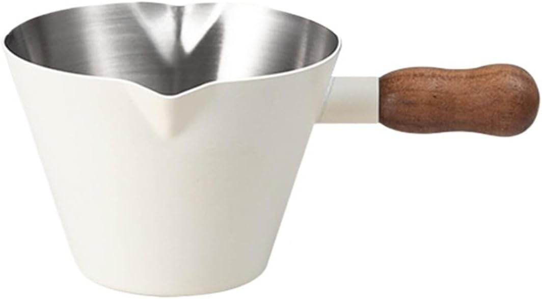 304 Stainless Steel Measuring Cup with Walnut Handle – Graduated Milk and Coffee Brewing Pitcher with Strap(Beige-A-200ML)