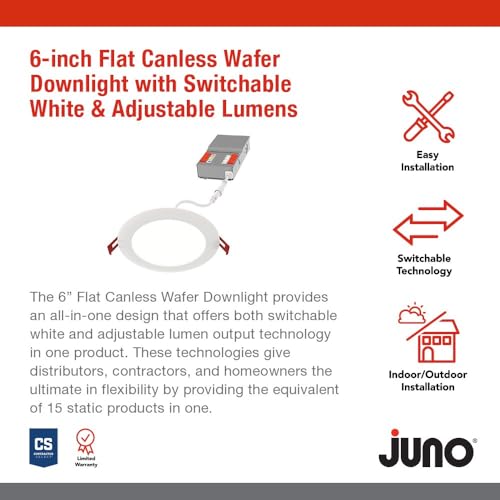 Image of Juno WF6 ALO20 SWW5 90CRI MVOLT MW M6 Canless LED Wafer Downlight, Switchable White 2700K-5000K, Adjustable Lumens, Flat Trim, Matte White, 6-Inch
