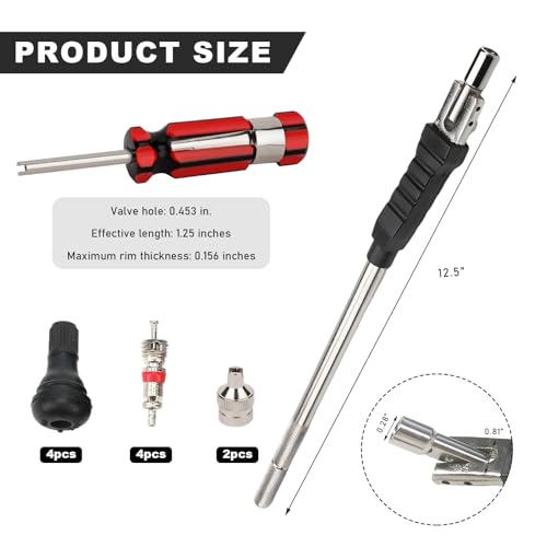 Image of DXNQ 12 PCS Tire Valve Stem Tool Puller and Installer Kit, Remover and Installation Set Includes TR413 Tire Snap in Short Rubber Valve Stem, Valve Tool Kit with Off Set & Pivoting Head