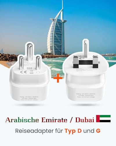 LENCENT Typ D und Typ G Kombi-Reiseadapter für Malediven Sri Lanka Tansania Sansibar Afrika Dubai Namibia Ghana Indien Reisesteckdose Reisestecker Steckdose Netzadapter Stecker Adapter Stromadapter