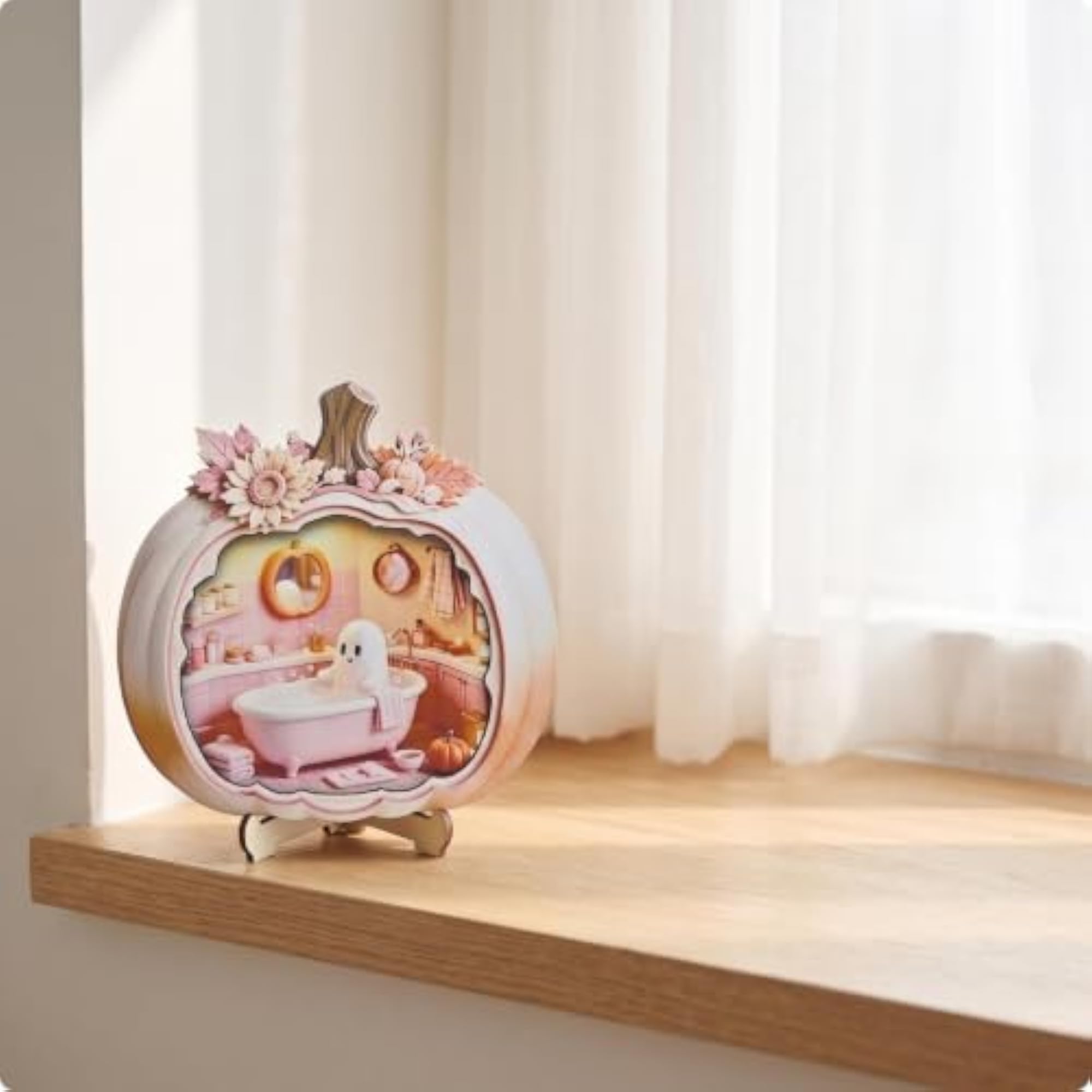 Fall Wooden Pumpkin with Stand for Halloween