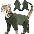 Kitten Clothes, Soft Pajama Winter Jacket Kitten Onesie Overall Four-Legged Warm Clothes Cat Recovery Suit Female after Surgery Hair Sticky Onesie(Army Green, XS)