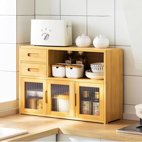CXYZM Armario de almacenamiento de mesa para cocina, aparador de encimera con puerta, organizador multifuncional para platos, ahorro de espacio