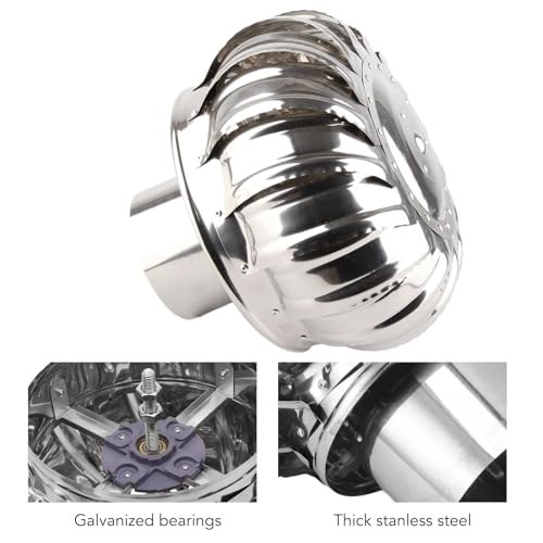 Miniatura 9 de Turbina De Ventilación De Techo 110mm, Ventilador De Acero Inoxidable Automático Chimenea Rotativa Para Ático Granja Fábrica Y Vivienda Sistema De Ventilación Sin Fugas
