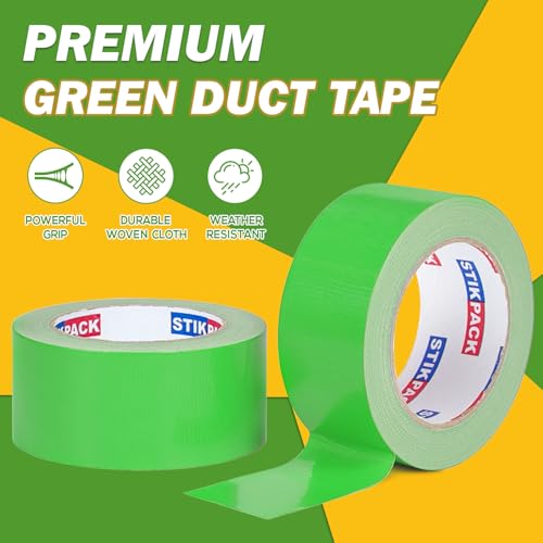 Image of 2 Rolls Green Duct Tape, Heavy Duty Strong Industrial Colored Duct Tape 9mil x 2inch x 25yds Flexible, No Residue, Waterproof and Tear by Hand, Multi-Use for Indoor & Outdoor Repairs