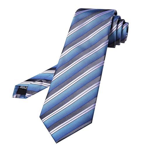 Image of Barry.Wang Silk Men Ties Formal Stripes Necktie and Tie Clip for Wedding Party Business Fashion Classic