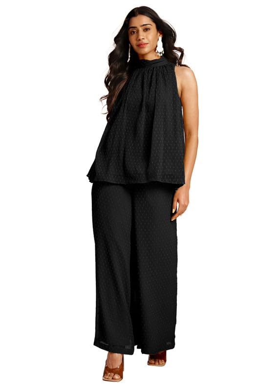 Image of Janasya Women's Chiffon Woven Design Gathered Co-Ord Set