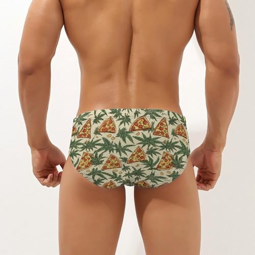 Weeds and Pizza Printed Swim Briefs for Men Sexy Bikini Swimwear Elastic Beach Trunks Bathing Suit3