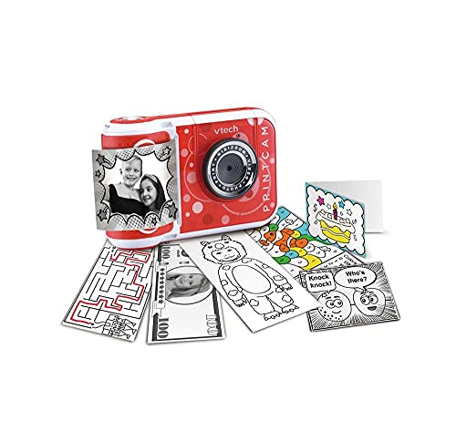 VTech KidiZoom PrintCam (czerwony), aparat cyfrowy z wbudowaną drukarką, efekty specjalne i zabawne gry, ładowalny akumulator, kamera sportowa dla dzieci powyżej 5 lat