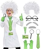 Toylink Kids Mad Scientist Costume Pretend Play Lab Coat with Wig Gloves Accessories Halloween Dress up for Boys Girls