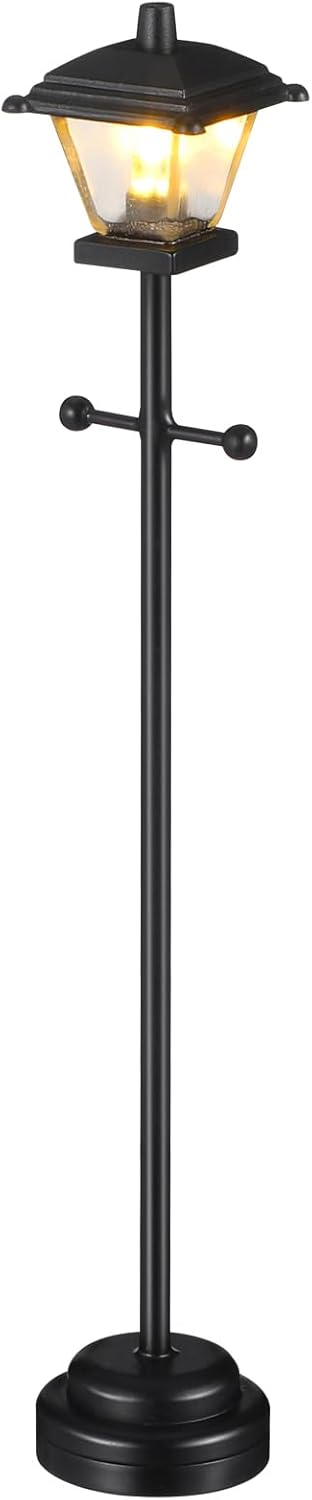 Abaodam 1:12 Scale Miniature Street Lamp for Dollhouse, Battery Operated LED Lamp Post, Mini Black Street Light for Mini House, Village, Garden and Diorama Decor