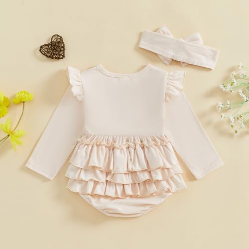 Newborn Baby Girl Outfit Ruffle Bubble Romper Long Sleeve Infant Bodysuit Jumpsuit with Headband Clothes4