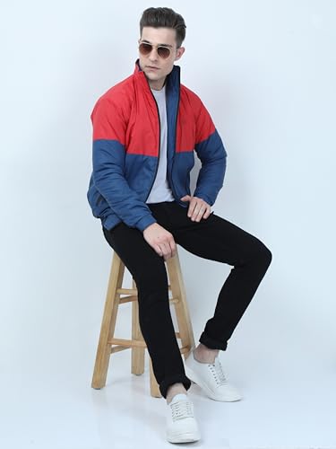 Image of VROJASS Men VROJASS Jackets for Men Stylish Puffer Winter Jacket For Men Standard Length Jacket Man Full Sleeves Bomber Jackets for Man Red With Black Jacket