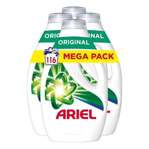 Ariel Detergente Lavadora Liquido 116 Lavados (4x29), Original, Jabon Limpieza Mejorada en Ciclos Mas Frios con la Exclusiva Tecnologia de limpieza en Frio