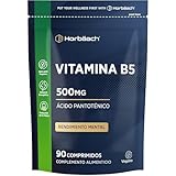 Vitamina B5 500mg Ácido Pantoténico | de Alta Dosificación | 90 Comprimidos Veganos | Pantothenic Acid | Vitamin B5 | Horbaach