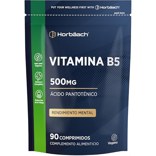 Vitamina B5 500mg Ácido Pantoténico | de Alta Dosificación | 90 Comprimidos Veganos | Pantothenic Acid | Vitamin B5 | Horbaach Vitamina B5 500mg Ácido Pantoténico | de Alta Dosificación | 90 Comprimidos Veganos | Pantothenic Acid | Vitamin B5 | Horbaach