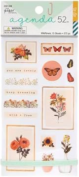The Paper Studio Office Calendar Planner Accessories; Multi-Color, Easy to Peel; Journal Scrapbook Supplies; Planner Sticker Flip Book with Elastic Closure Wildflower, 15 Sheets