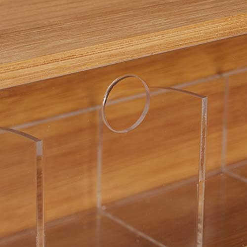 Relaxdays 10028846 Tea Box Natural Bamboo, 5 Compartments for 50 Sachets, Transparent Lid, Wall-Mounted, Flavour Protection, Wood