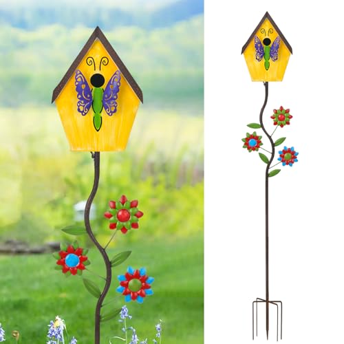 51" Metal Birdhouse with Yellow House