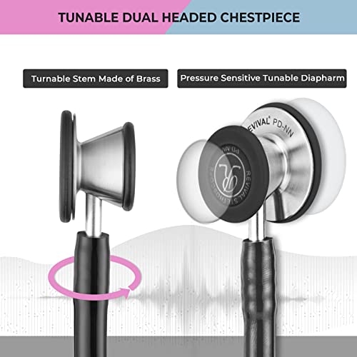 Revival Pediatric Neonatal Stainless-Steel Dual Head Stethoscope For Infant Care, Pediatricians, Neonatologist, Nurses And Medical Students With Tunable Diaphragm, Latex Free Tubing.(Black) #TOP2
