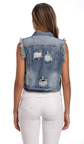 Miss Moly Women Denim Vest Sleeveless Cropped Jean Vest Jacket With Chest Pockets-Xl Light Blue 2 #TOP1