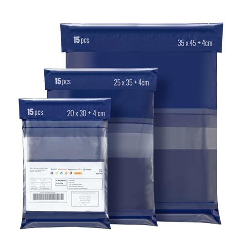 Wemk Bolsas para Envíos, 45 Piezas Sobres para Envíos Vinted, 3 Tamaños, Impermeable, Opaco, Resistentes, Autoadhesivos, Azul