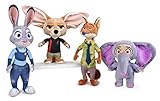 Zootropolis - Pack 4 Peluches Calidad Super Soft - Judy coneja policia 19cm + Nick Zorro 22cm + Finnick zorrito 17cm + Finnick Elefante 17cm
