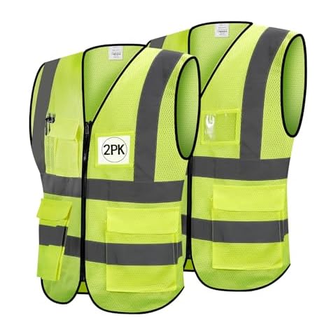 TRACE KASA Reflective Safety Vest: 2 Pack High Visibility Mesh Construction Work Vest for Men Women 6 Pockets Zipper Safety Vest Class 2 Reflective Vest for Walking Meet ANSI/ISEA Standards, Yellow M Cover