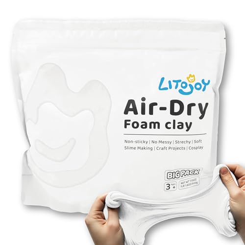 LitoJoy Air Dry Foam Clay - 500g - Soft Modeling Clay - (Light Weight) for School project Art project Kids craft Christmas Decor Cosplay Props Slime Supplies Flower Mirror (White)