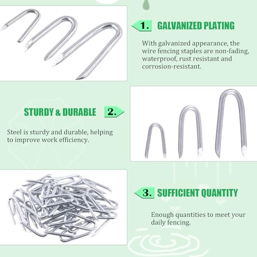 Keadic 200Pcs 40mm Length Steel Wire Fencing Staples, Galvanized U-Shaped Fasteners Nails for Wire Mesh and Woven Fencing - Image 4