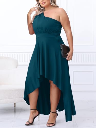 Image of Ekaliy Women's Plus Size One Shoulder Dress Elegant High Low Irregular Hem Flowy Party Cocktail Maxi Dress