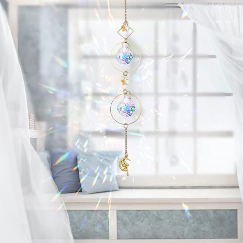 Image of HASTHIP Sun Catcher Hanging for Home Decor 12.9 inches Hanging Multi-Faceted Dazzling Star Charm Reflective Colorful Sun Catcher Suns Light Catchers Shining Hangings for Room Decor