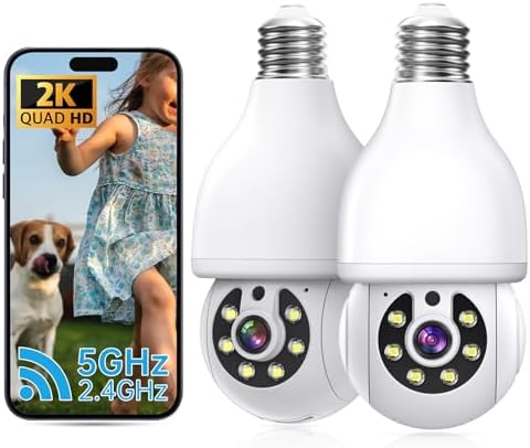 2K Light Bulb Security Camera-Support 5GHz&2.4GHz Dual Band WiFi,Security Cameras Wireless Outdoor,Cameras for Home Security Indoor Outside,Light Socket Security Camera,Light Bulb Camera(2 PCS)Homeuse